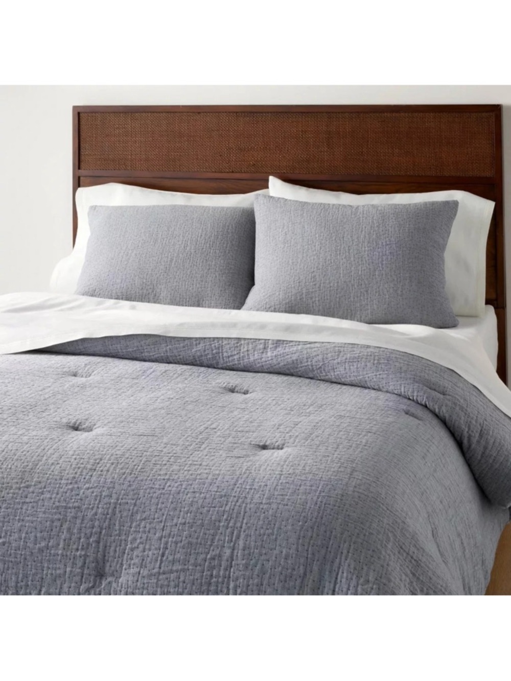 Full/Queen Gauze Stitch Pin Dot COMFORTER Set w/ Shams Blue - Hearth & Hand NEW